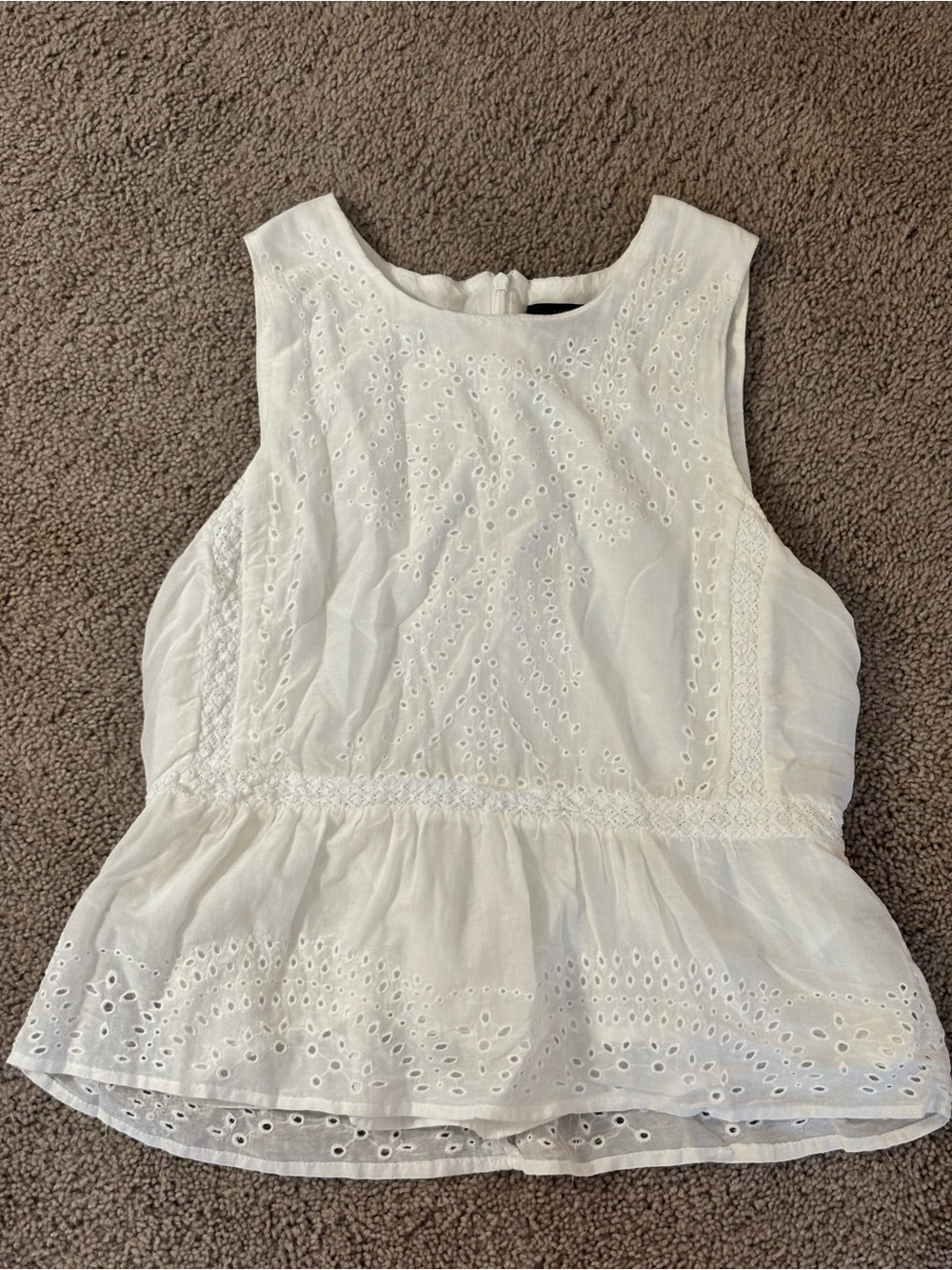 J Crew White Eyelet Sleeveless Peplum Top
